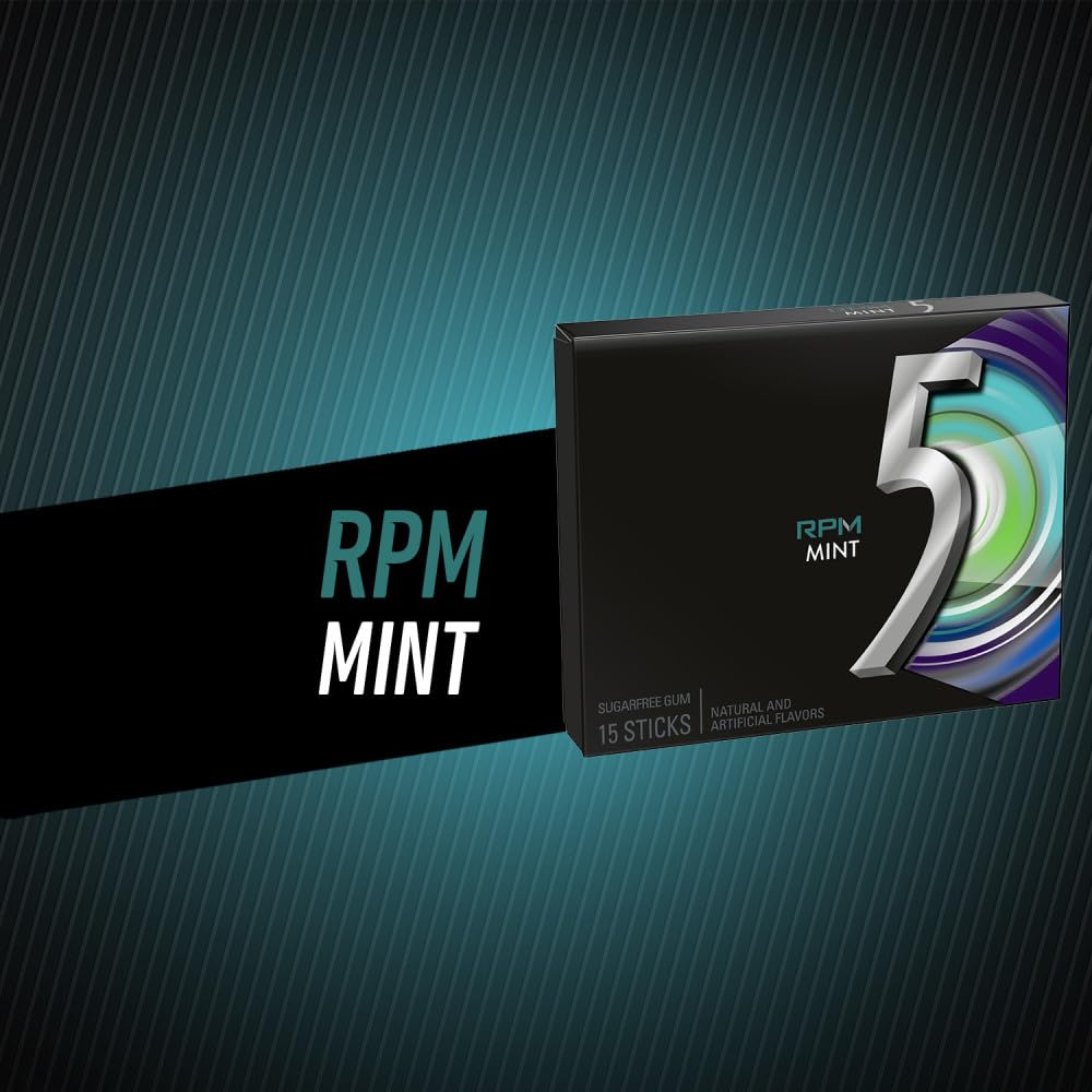 5 Gum RPM Mint Sugar-Free Gum Bulk — 150 Sticks, 10 Packs of 15