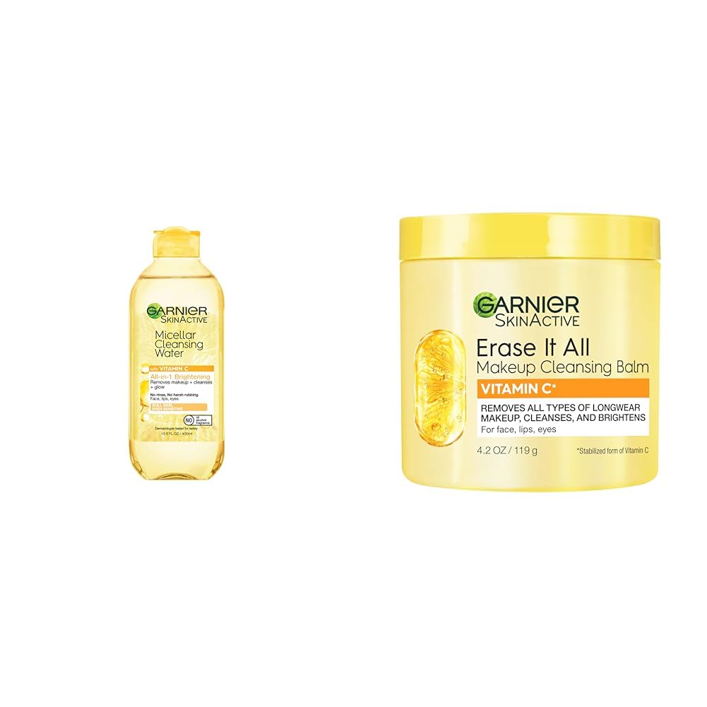 Garnier Micellar Water + Erase It All Makeup Cleansing Balm with Vitamin C, Facial Cleanser & Makeup Remover, Brightening & Hydrating, For All Skin Types, Vegan, Cruelty Free, 13.5 Fl Oz + 4.2 Fl Oz