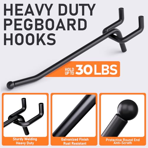 INCLY 60 Pack 4/6/8 Inch Heavy Duty Pegboard Hooks for Hanging Tools | Black 1/4" Peg Board Hooks Accessories, Peg Board Hangers Fit 1/4" Pegboard, For Garage, Craft Room, Store Organization - size: 60PCS