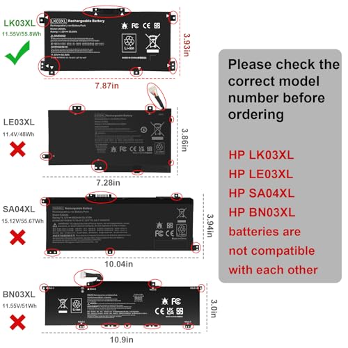Fancy Buying LK03XL Battery for HP Envy X360 Convertible 15m-bq1xx 15m-bp0xx 15-cr0xxx 15-bq2xx 15-cp0xxx 15t-cn 17-ae1xx 17m-ae011dx 17m-ce0013dx 17t-ce100 L08855-856 l0928-855 - size: 7.87*3.93*0.27inch