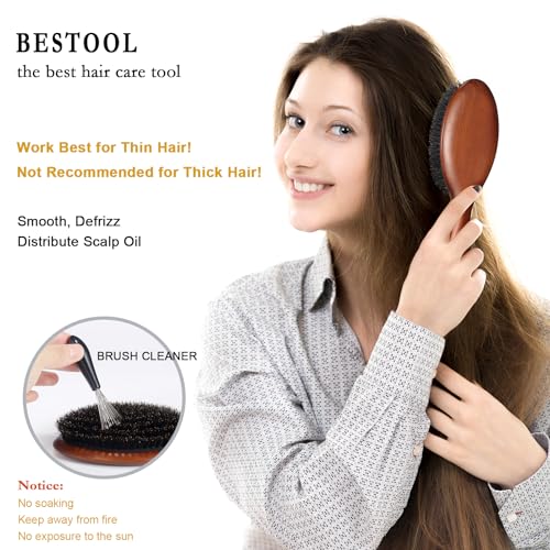 BESTOOL Hair Brush, Boar Bristle Hair Brushes for Women Men Kids, Boar Bristle Brush for Hair Smoothing, Everyday Brush Enhances Shine & Health - color: Brown