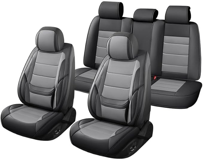Car Seat Covers Custom Fit for Chevrolet/Chevy Colorado 2015-2026 , Premium Faux Leather Waterproof Car Seat Protectors with Lumbar Support, Breathable Anti-Slip Easy to install(Black&Gray,Full set)