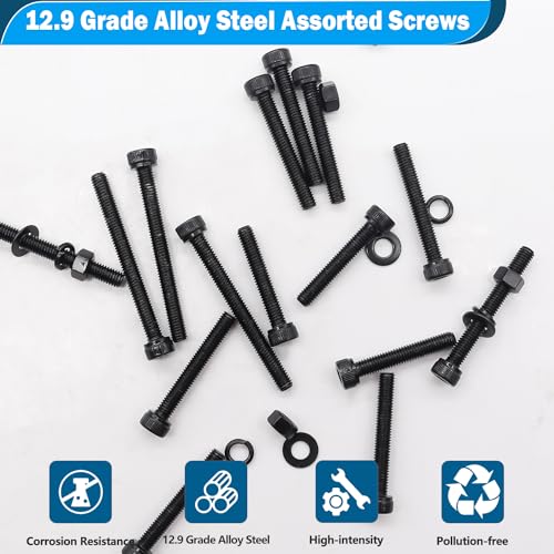 mxuteuk 220PCS M4 Screws Assortment Set,M4 x 30/35/40/45/50mm Hex Socket Head Cap Screws Bolts Nuts Kit,12.9 Grade Alloy Steel M4 Bolts with Hex Wrench - size: 220PCS M4 x 30/35/40/45/50mm, style: Hex Socket Head