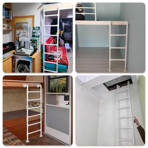Wall Mounted Metal Step Ladder for Home Loft, White Wrought Iron Basement Window Well Egress Ladder Strong Bunk Bed Climbing Ladders with Kit, 100-300cm(175cm/69in) - size: 175cm/69in