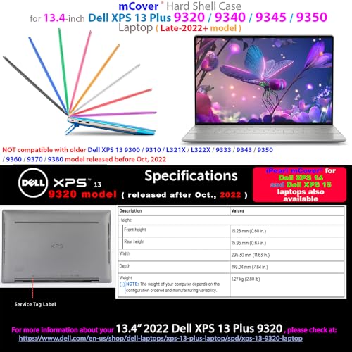 mCover Case ONLY Compatible for 2022-2025 13.4" Dell XPS 13 Plus 9320 9340 9345 9350 Series Traditional Windows Notebook PC (NOT Fitting Other Dell Models) - Black - color: Black