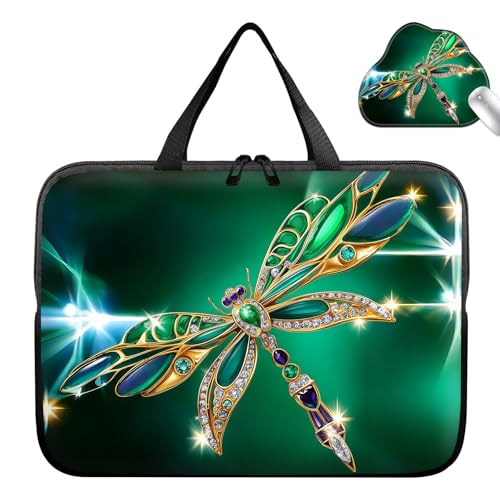 Laptop Bag 13 Inch,Resistant Shockproof Laptop Sleeve Case Protective Cover Carrying Case with Handle Compatible for HP Dell Lenovo Acer Asus Notebook Computer,Emerald Dragonfly - color: Emerald Dragonfly, size: 13-13.3 in