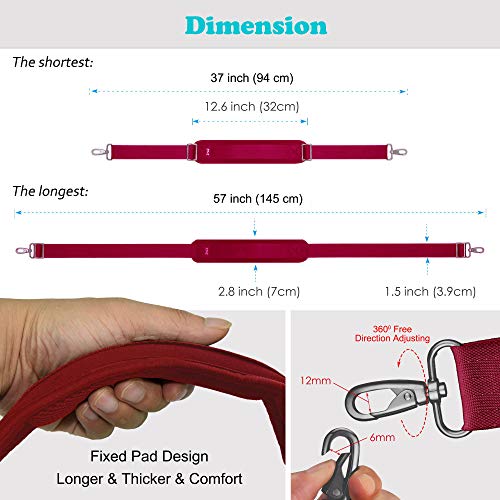 Bag Shoulder Strap, Padded Adjustable Shoulder Strap Replacement - color: Red, size: 57"