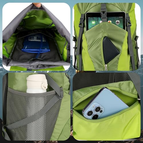75L Hiking Backpack with Rain Cover Waterproof Camping Backpack Shoes Warehouse for Men Women, Frameless - color: Green, size: 75L