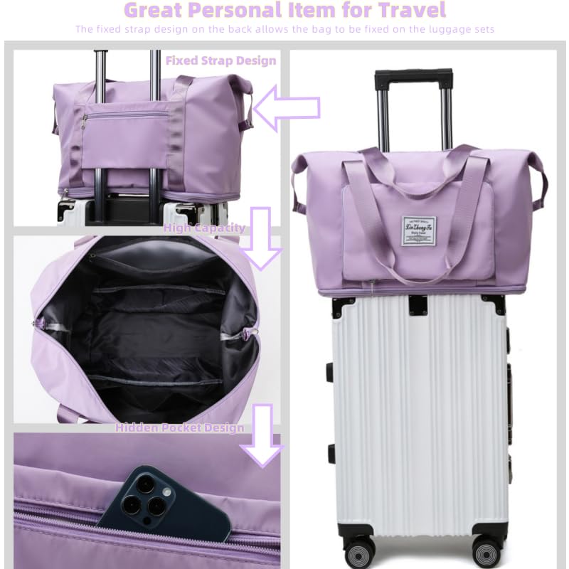 Large Capacity Foldable Travel Bag, Expandable lightweight Carry on Bag, Dry with Wet Separation Spor Duffel Bags (Gray) - color: Gray