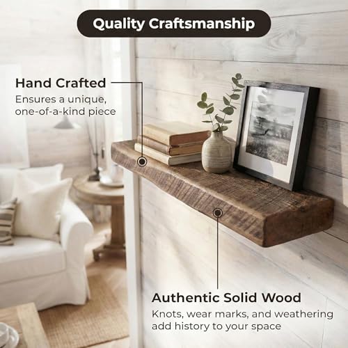 Reclaimed Wood Floating Shelves Real Solid Wood Floating Chunky Natural Floating Shelves Rustic - size: 30x6