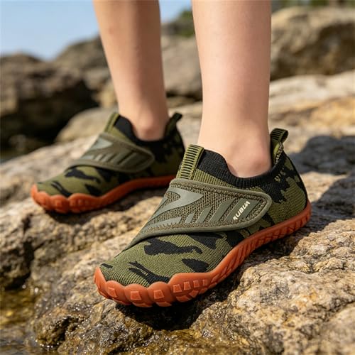 KUBUA Versatile Kids Water Shoes Boys Girls Quick Dry Swim Aqua Socks | Wide Toe Box, Lightweight, Barefoot-Style, Breathable, Beach, Pool, Kayak, Water Parks, Hiking, Toddler, Little Kid, Big Kid - color: Green, size: 10.5 Little Kid