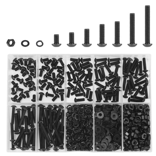 DYWISHKEY 566 Pieces M3 Black Screws, 10.9 Grade Alloy Steel M3x 5/6 /8/10 /12/16 /20mm Button Head Socket Cap Screws Bolts Nuts Washers Assortment Kit - size: M3, style: Button Head Socket Cap
