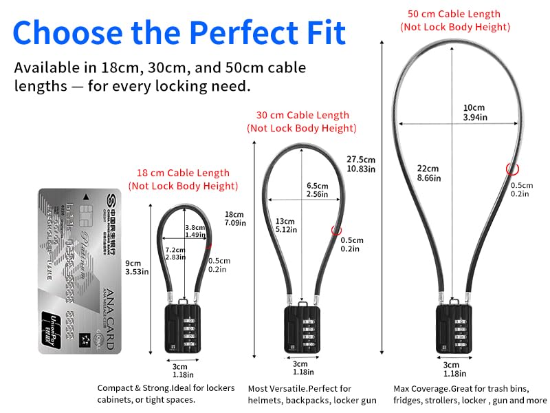 RESET-201 4 Digit Combination Padlock, 12 in 5mm Flexible Cable, 2 Pack | 12 in 30cm flexible 5mm cable for trash cans, lockers, helmets and storage boxes. Light-duty 4 digit lock. - size: 30cm(12 inch)Cable