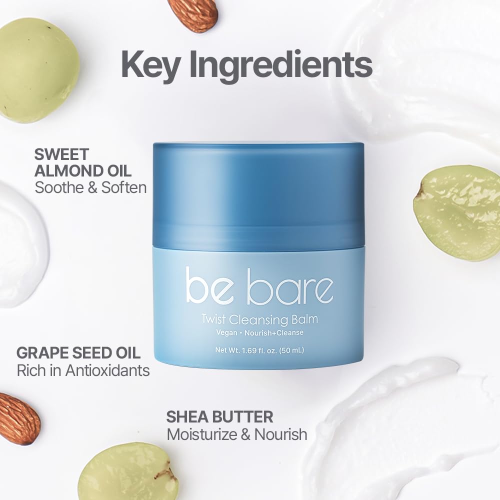 Naisture Bebare Twist Cleansing Balm with Grinding Dispenser – Korean Oil Cleanser for Waterproof Makeup Removal, Blackhead & Sebum Softener, 1.69 Fl Oz