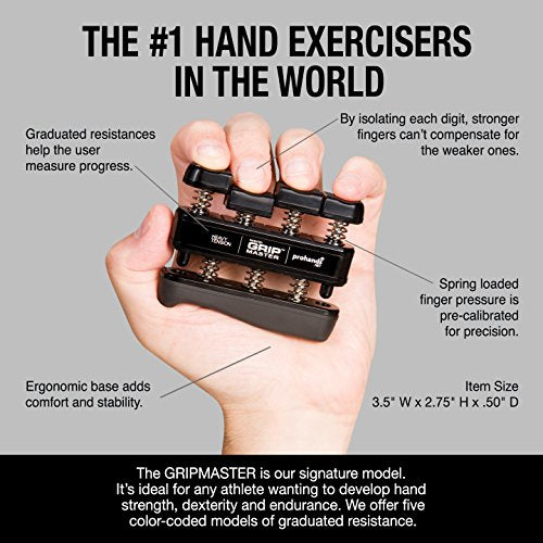 Prohands Gripmaster Hand Exerciser, Finger Exerciser (Hand Grip Strengthener), Spring-Loaded, Finger-Piston System, Isolate & Exercise Each Finger - color: Black - Gripmaster, size: 9 lb (Heavy Tension)