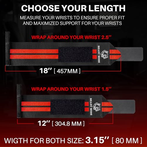 TECEUM Elastic Cotton Weightlifting Wrist Wraps with Thumb Loops, 1 Pair - color: Black and Red, style: 18" – Queen of Lifts