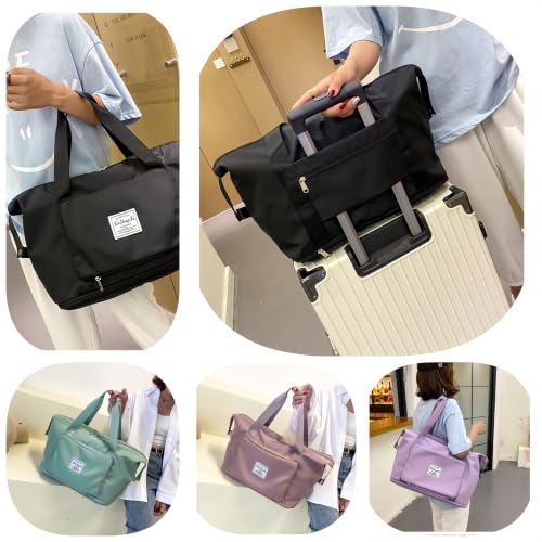 Large Capacity Foldable Travel Bag, Expandable lightweight Carry on Bag, Dry with Wet Separation Spor Duffel Bags (Purple) - color: Purple