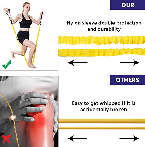 EILISON Resistance Band Kit with Heavy Duty Protective Sleeves for Safe Workout and Soft Anti-Slip Foam Handle, Door Anchor, Ankle Strap for Men and Women Stackable