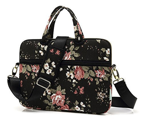 Black C Rose Patten water resistant Laptop Shoulder Messenger Bag Case Sleeve for 12 Inch 13 Inch Laptop,Laptop Briefcase - color: Black C Rose, size: 13-13.3 Inch