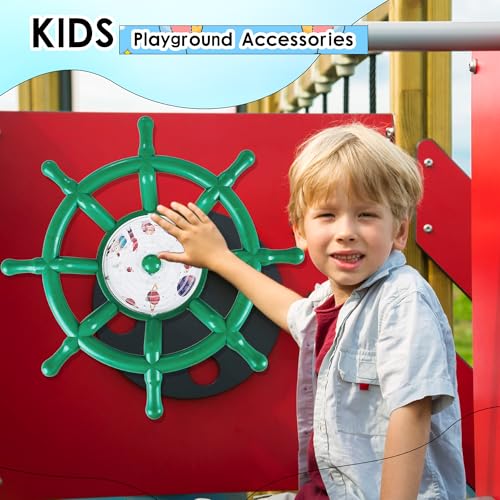 Kids Playground Accessories Outdoor Plastic Steering Wheel Playset Pirate Ship Wheel for Playhouse Garden Backyard Tree House - color: Green Set 1