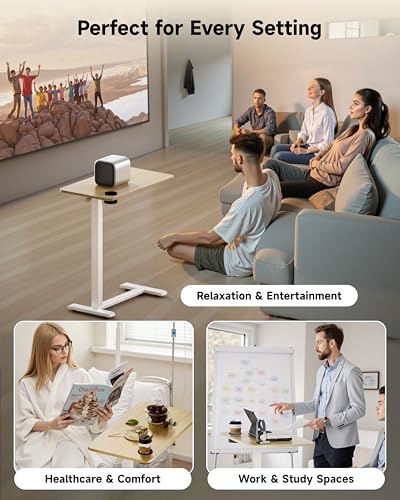 BIZUM Adjustable Bedside Table with Swivel Hidden Wheels Pneumatic Rolling Desk Mobile Standing Desk with Cup Holder for Hospital Home(31.5"x15.8" Maple) - color: Maple, size: 31.5"x15.8"