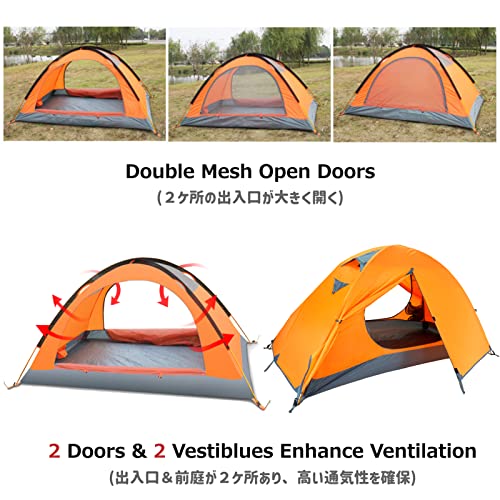 Azarxis 1 2 3 Person 3 Season Tent for Camping Backpacking Hiking Easy Set Up Waterproof Lightweight Professional Double Layer Aluminum Rod & Carry Bag - color: #1 Orange - 3 Person - 4 Season