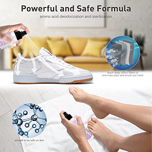 Shoe Odor Eliminator, Lamfun Deodorant Spray for Stinky Sneakers or Smelly Feet, Natural Shoe Deodorizer and Foot Deodorant Fight All Odors, Lavender, 150ml