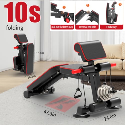 K KiNGKANG Adjustable Weight Bench for Home Gym Full Body Strength Training | Load 1050lbs|8+3 Angle Positions|High-Density Cushion|Commercial Steel Frame|Assembly Free | Foldable | Space Saving - color: Black