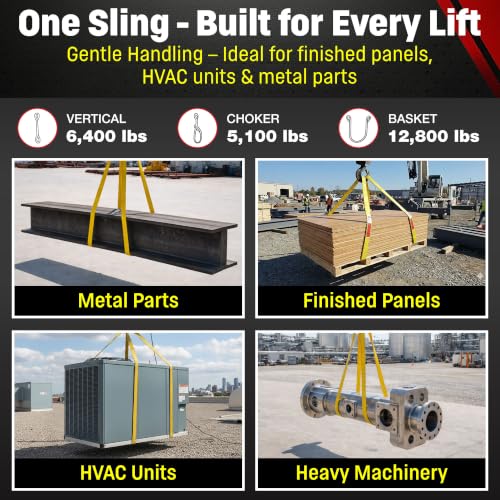 DD Sling (USA Made) 1" & 2" Widths by 4' to 12' Lengths In Listing, 2 Ply, Endless Nylon Lifting Slings, 900 webbing,, 6,400 lbs Vertical, 5,100 lbs Choker, 12,800 lbs Basket (USA Made Nylon) (1"x6') | 6,400 lb Vertical, 5,100 lb Choker, 12,800 lb Basket