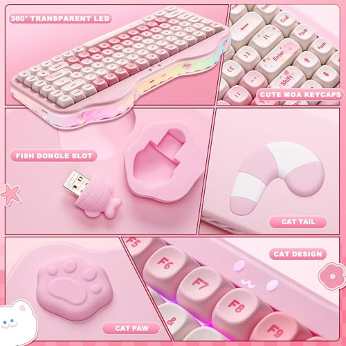 YUNZII C75 Cute 75% Wireless Mechanical Keyboard (Pink, Milk Switch) | Creamy Cake Keyboard, BT5.0/2.4G/USB-C, Hot-Swap, NKRO, PBT MOA Keycaps,5500mAh RGB Gasket Mount for Mac/Win/Gaming/Office - color: Pink, size: Milk V2 Switch