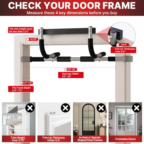 TOPOKO Pull Up Bar for Doorway, Heavy Duty Chin Up Station for Home Gym, Multi-Grip or Adjustable Door Frame Exercise Equipment for Upper Body Strength Training