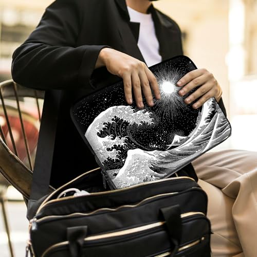 Laptop Sleeve with Handle 17 Inch, Waterproof Laptop Case Bag, Black Wave Pattern Design Computer Sleeve Compatible with MacBook Air, Pro, HP, Dell, Lenovo, ASUS - color: Black Wave, size: 17inch(16-17.3")