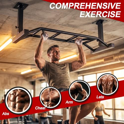 47 Inch Heavy Duty Multi-Grip Pull Up Bar Ceiling Mount Chin Up Bar Adjustable Height&Supports to 600 Lbs Home Gym Equipment