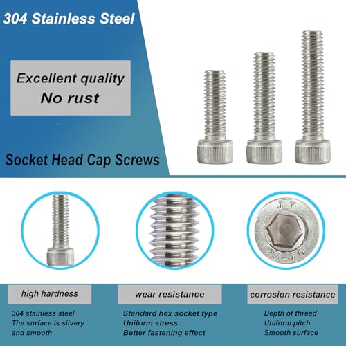 M6 x 40mm 45mm 50mm 55mm 60mm Socket Head Cap Screws Bolts, Stainless Steel 304, Metric Allen Hex Drive, Bright Finish, Fully Threaded, Assortment Kit 25PCS - size: Socket M6x40-60 mm