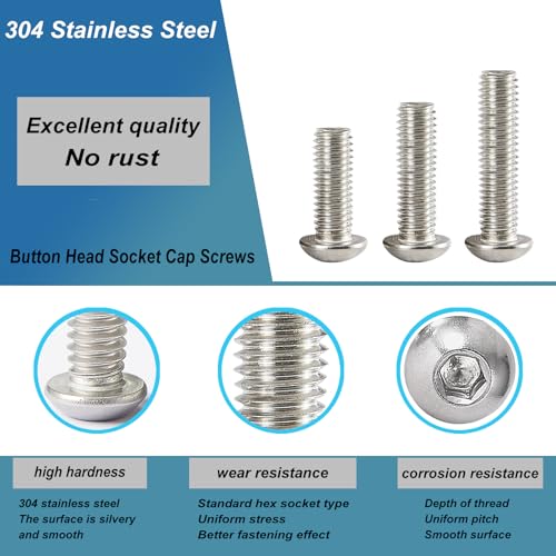 M6 x 20mm 25mm 30mm 35mm 40mm Button Head Socket Cap Screws Bolts, Stainless Steel 304, Metric Allen Hex Drive, Bright Finish, Fully Threaded, Assortment Kit 50PCS - size: Button M6x20-40 mm