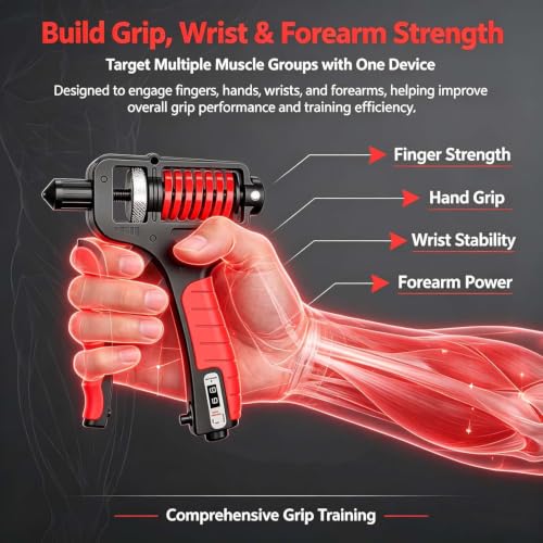 Ergonomic Adjustable H-Grip Hand Trainer, Forearm Strengthener with Counter and Non-Slip Handles, Grip Strength Trainer, Forearm Exerciser, Forearm Strengthener with Counter, Can Strengthen - color: Red