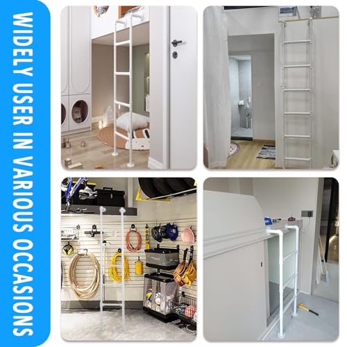 Wall Mounted Metal Step Ladder for Home Loft, White Wrought Iron Basement Window Well Egress Ladder Strong Bunk Bed Climbing Ladders with Kit, 100-300cm(150cm/59in) - size: 150cm/59in