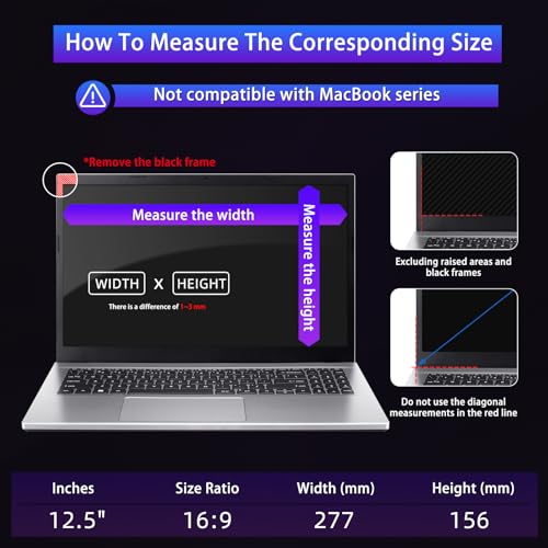 12.5" Privacy Screen Computer for 16:9 Aspect Ratio, 2-Sided Removable Anti-Peeping/Anti-Glare, Blue Light Block, UV Protect, Reduce Strain, Anti-Scratch, Fits 12.5-inch 16:9 Protector Film - size: 12.5inch 16:9