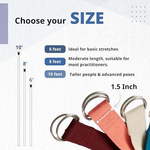 Everyday Yoga Strap with Metal D-Ring - Durable Stretching Strap for Yoga, Pilates, Flexibility & Physical Therapy (6ft, 8ft, 10ft) - color: Natural, size: 10 Foot