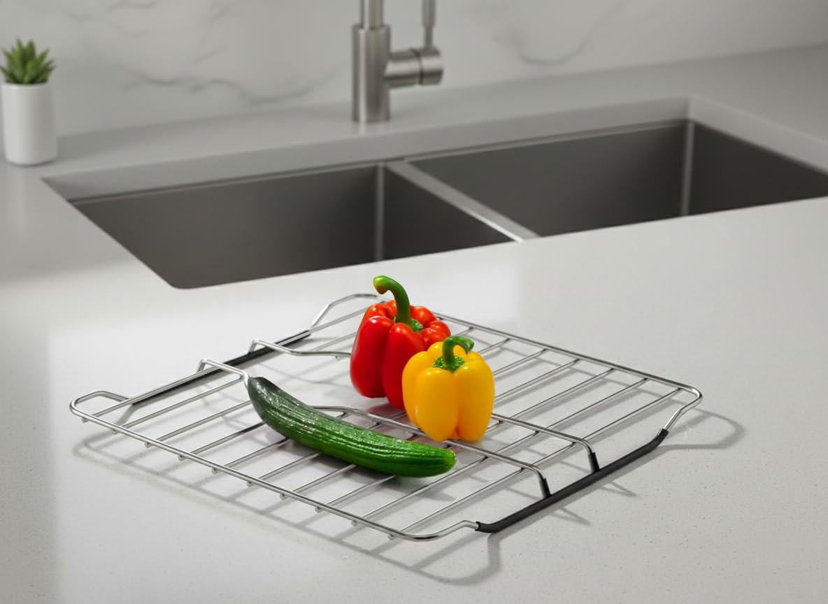 SunnyPoint 304 Stainless Steel Sink Protector Rack With Rear Drain Hole – Rust-Resistant Grid for Kitchen Sink Bottom, Scratch Prevention - Rear Drain Hole Required (13.11" X 11.61")
