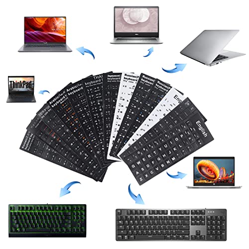 Universal Arabic Keyboard Stickers (6-in-1), Black Background with White Lettering for Computer Laptop Notebook Desktop, Replacement Computer Keyboard Stickers (Arabic) - color: Arabic