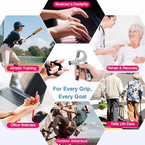 Grip Strength Trainer Kit Adjustable 10-132Lbs Hand Exerciser Counter | Forearm Strengthener, Finger Stretcher, Stress Ball and Bag for Grip Recovery, Wrist Training, Rehab, Climbers and Musicians - color: Gray