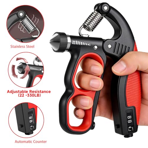 Hand Gripper Strengthener, 22-330LB Adjustable Resistance Grip Strength Trainer with Counter, Forearm Exerciser for Injury Recovery and Muscle Building - color: Orange
