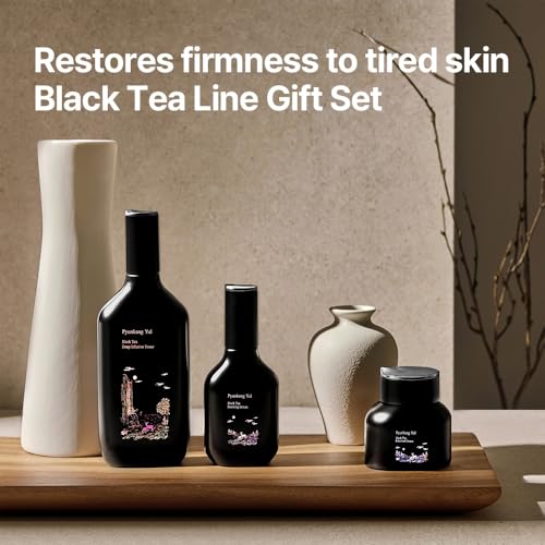 Pyunkang Yul PKY Black Tea Line Gift Box Set, Deep Nurishment for Anti-aging, Rich Moisture Toner, Revitalizing Serum & Condensed Nourishing Cream, Zero-Irritation, Korean Skincare (3-item set) - color: Black tea line(Gift-Wrapped)