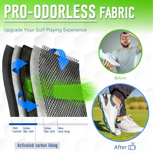 Smell Proof Shoe Cleat Bag for Travel Men - Golf Soccer Zippered Sport Shoe Carrier Bags with Ventilation & Side Pockets for Socks, Tees, Golf Balls; Golf Accessories Fathers Dad Day Gifts for Men