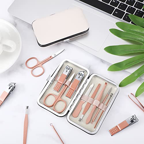 Geosar 12 Sets Manicure Set Nail Clippers Pedicure Kit 8 in 1 Grooming Stainless Steel Kits Nail Care Tools with Travel Case for Employee Coworker Teachers Nurse Gifts(Rose Gold) - color: Rose Gold