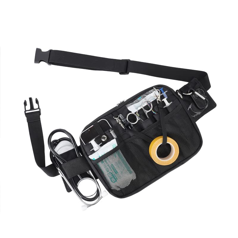 Nurse Utility Organizer Fanny Pack Hip Bag Waist Pack Pouch Case with Multi-Compartment and Tape Holder for Medical Scissors Care Kit Tool (Black) - color: Black