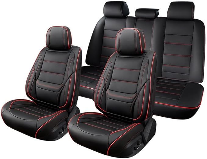 Car Seat Covers Full Set Custom Fit for Chevy Trailblazer 2021-2026-Luxury Leather with Lumbar Support, Breathable, Waterproof, Anti-Slip, Durable, Easy to Install (Black&Red,Full Set)