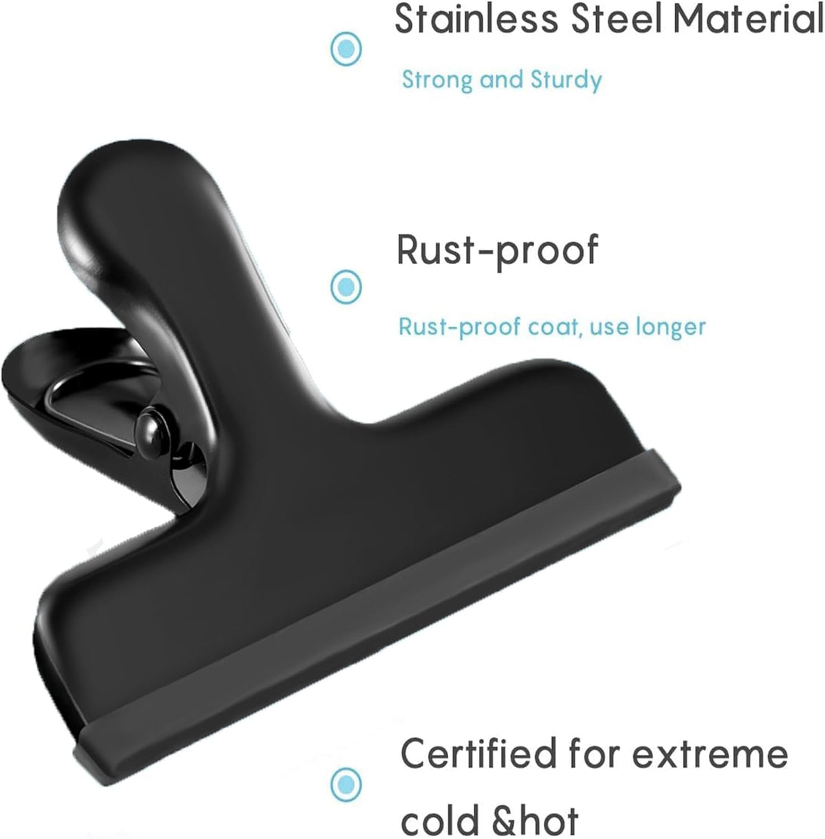 Chip Bag Clips, 8 Pack Heavy Duty Black Stainless Steel Food Sealer Clips with Silicone Cover, Strong Grip for Snacks, Food Storage, Kitchen & Pantry Organization (4 Large + 4 Small)