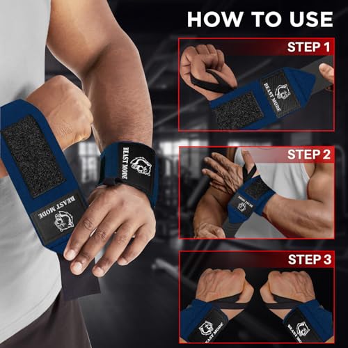 TECEUM Weightlifting 18" & 12" Wrist Wraps with Thumb Loop – Heavy Duty Wrist Workout Braces for Men and Women – Ideal for Powerlifting, Strength Training, Bodybuilding - color: Navy Blue, style: 12" – Beast Mode